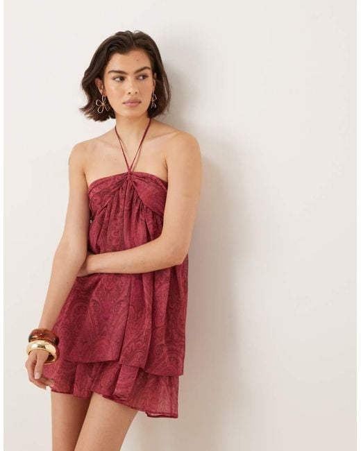 ASOS Red Halter Ruched Bust Mini Dress