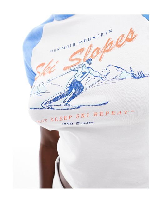 Cotton on - t-shirt ajusté à manches raglan avec imprimé ski vintage Cotton On en coloris Blue
