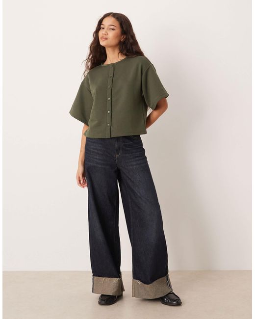 ASOS Green Boxy Button Through Sweat Top