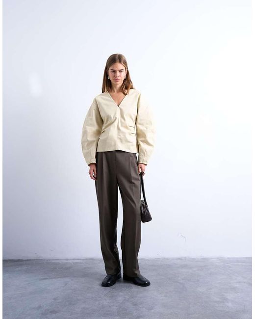TOPSHOP Natural V Neck Ovoid Sleeve Top