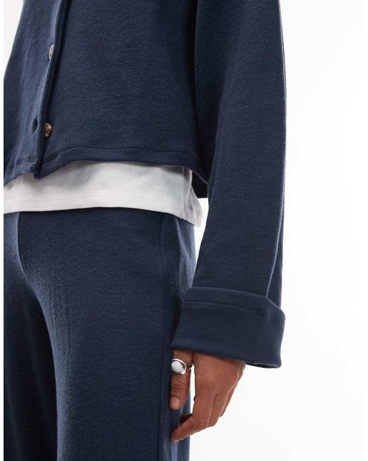 ASOS Blue Supersoft Button Through Cardigan With Turn Up Cuff Co-ord