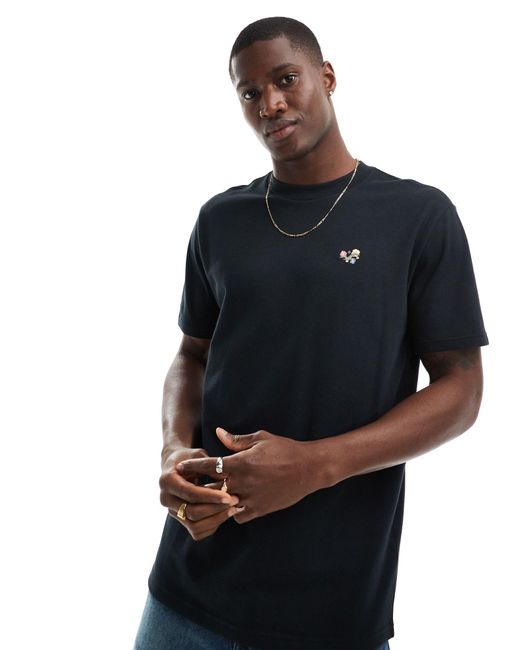 T-shirt vestibilità comoda nera con logo ricamato di Hollister in Blue da Uomo