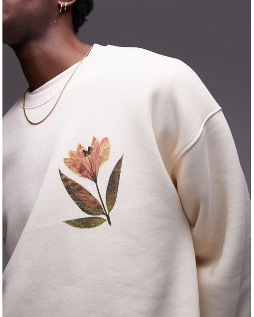 Topman Gray Oversized Fit Sweatshirt With Front And Back Pressed Flower for men