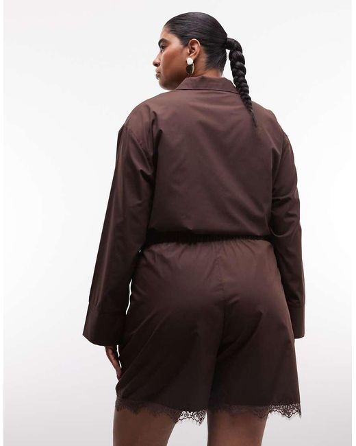 Noisy May Brown Shorts Co-ord With Lace Hem