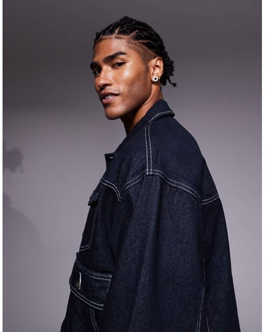 Liquor N Poker Blue Oversized Carpenter Denim Jacket for men