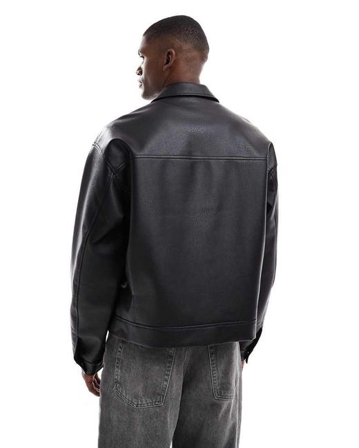ASOS Black Faux Leather Harrington Jacket for men