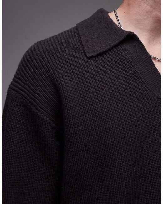 ARKET Gray Knitted Rib Wool Sweater With Polo Collar for men
