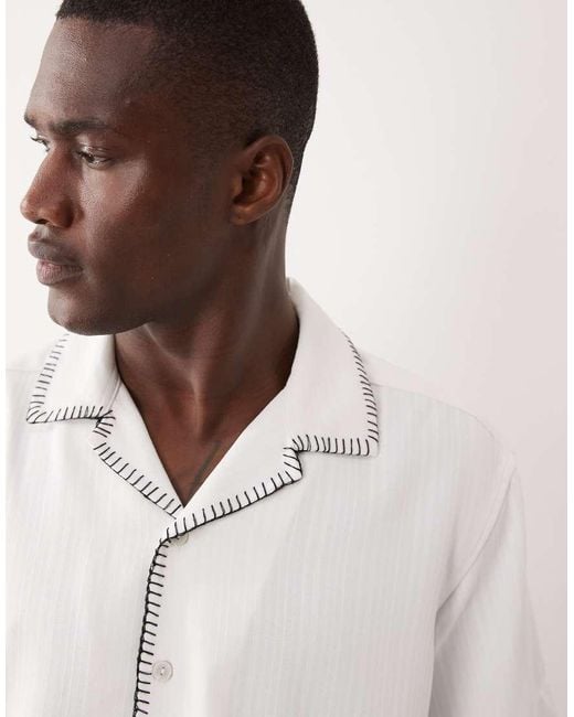 Only & Sons White Relaxed Fit Resort Shirt With Stitch Detail for men