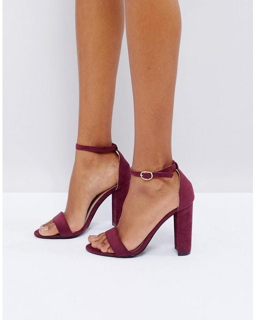 Glamorous Red Burgundy Barely There Block Heeled Sandals