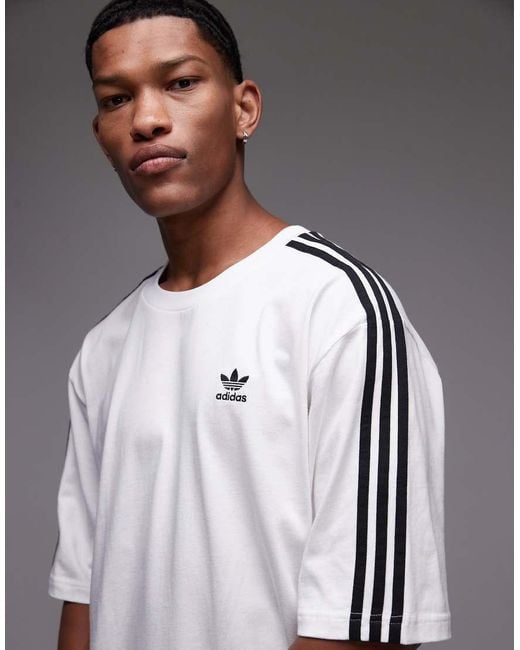 Adidas Originals Gray Adicolor 3 Stripe Oversized T-shirt for men