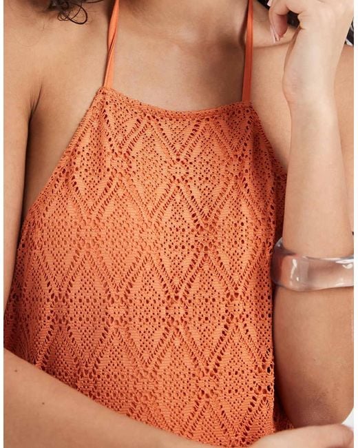 Vero Moda Orange Stretch Lace Halter Maxi Dress