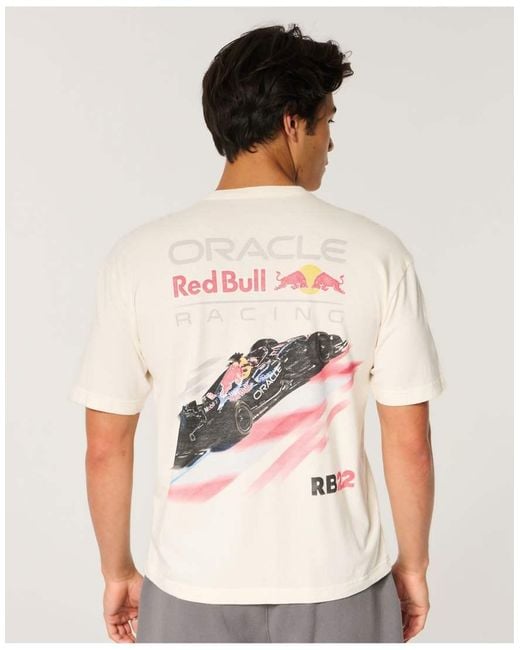 Hollister White Boxy Oracle Bull Racing Graphic Tee for men