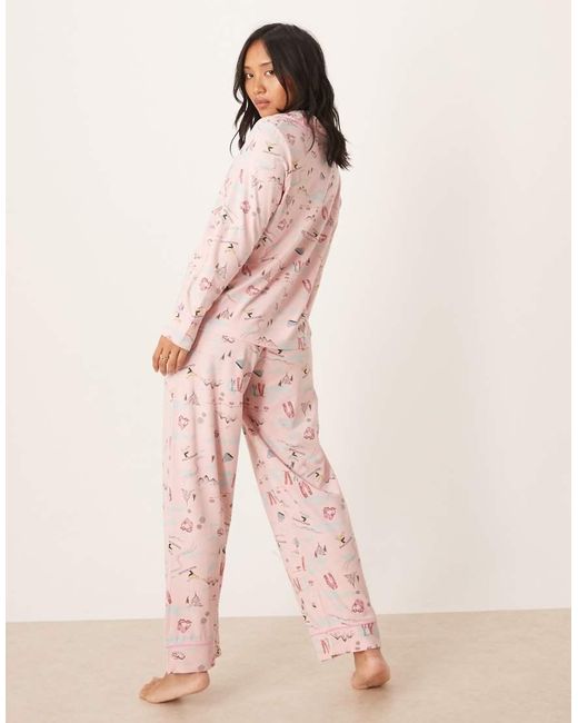 ASOS Pink Asos Design Petite Super Soft Long Sleeve Shirt & Pants Pyjama Set With Contrast Piping