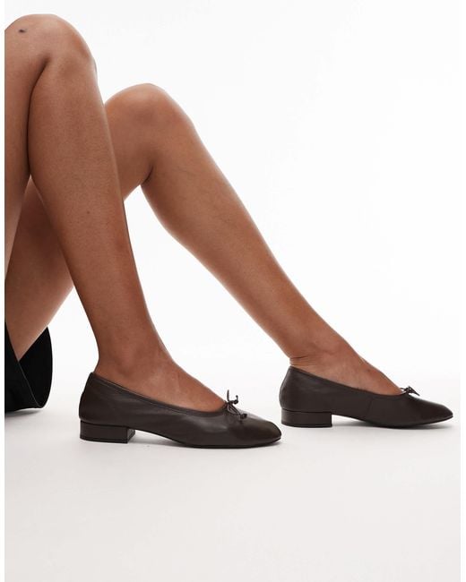 Mango Brown Leather Heeled Ballet Flat