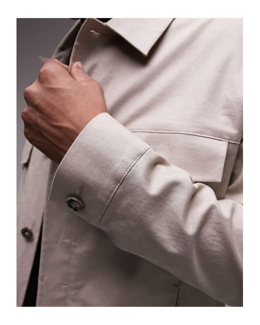Topman Brown Smart Harrington Linen Blend Suit Jacket for men