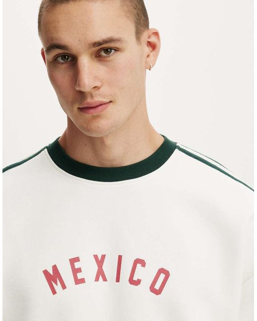 Cotton On Natural Oversized Graphic Crew Sweater for men