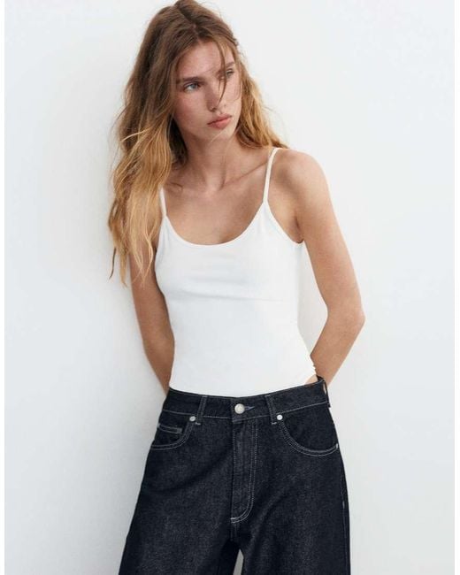Pull&Bear White Polyamide Bodysuit With Thin Straps