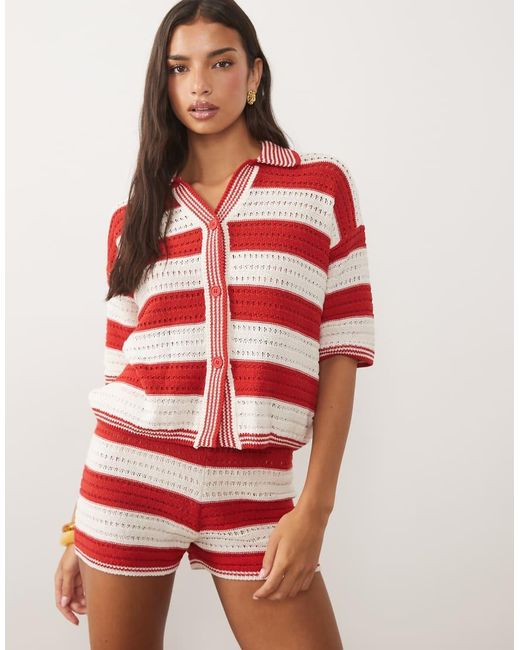 ASOS Red Sally Beach Knit Button Through Top Co Ord