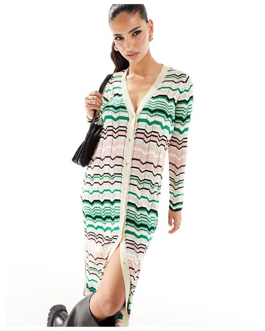 River Island White Chevron Knitted Maxi Cardigan Co-ord