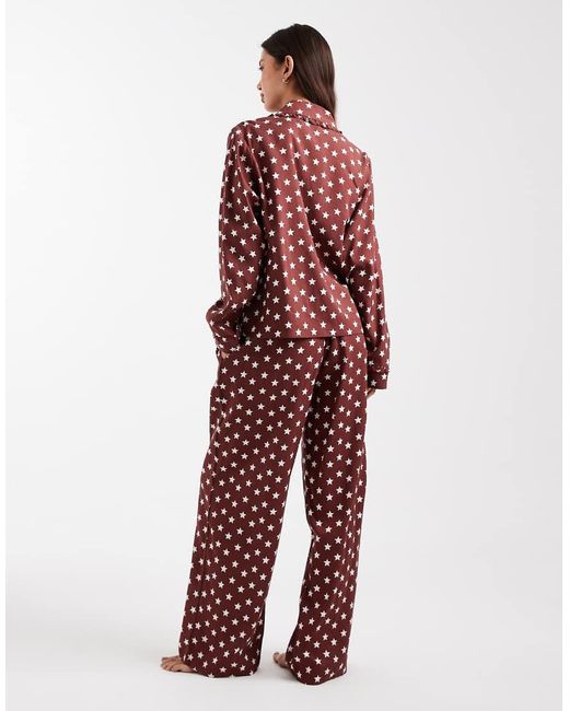 Daisy Street Red Pyjama Shirt And Pull On Trouser With Matching Bag