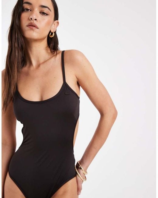 Lacoste Black Cut Out Open Back Swimsuit