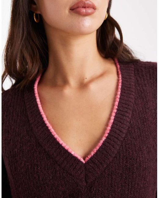 ONLY Brown Contrast Stitch Jumper