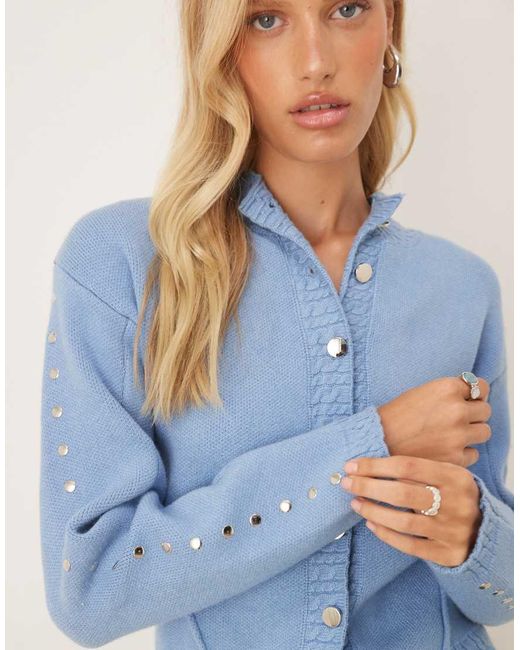 Never Fully Dressed Blue Studded Knit Cardigan