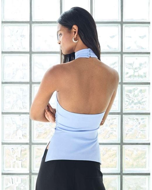 Bershka Blue Gathered Halter Neck Top