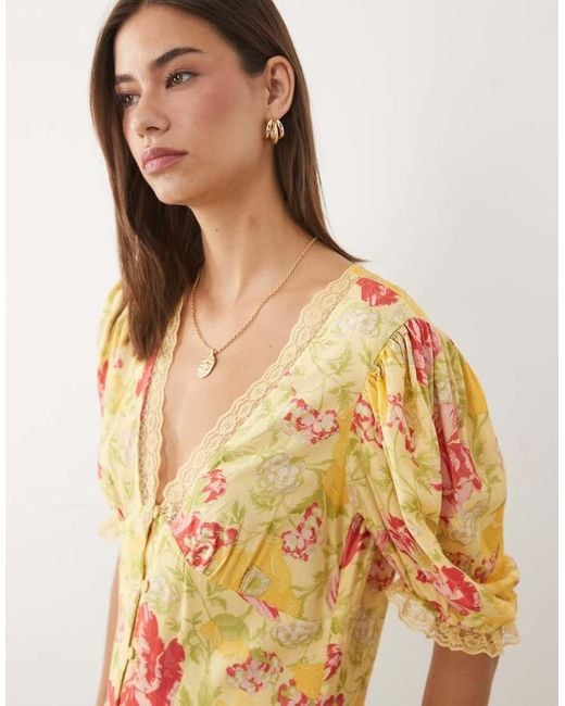 Miss Selfridge Metallic Lace Trim Button Through Maxi Dress