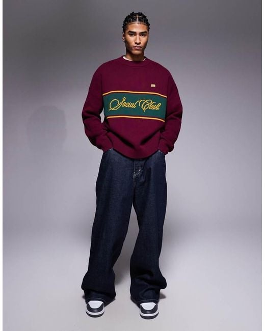 Prohibited Red Knitted Logo Jumper for men