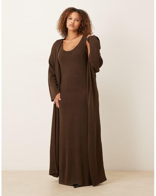 Pretty Lavish Curve Brown Knitted Scoop Neck Maxi Dress Co-Ord