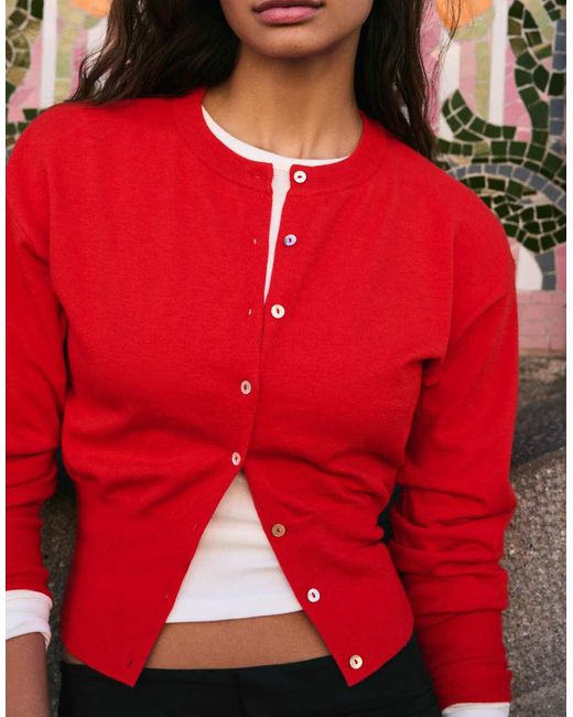 Bershka Red Round Neck Button-up Cardigan