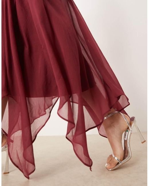 ASOS Red Asos Design Tall High Neck Hanky Hem Chiffon Maxi Dress