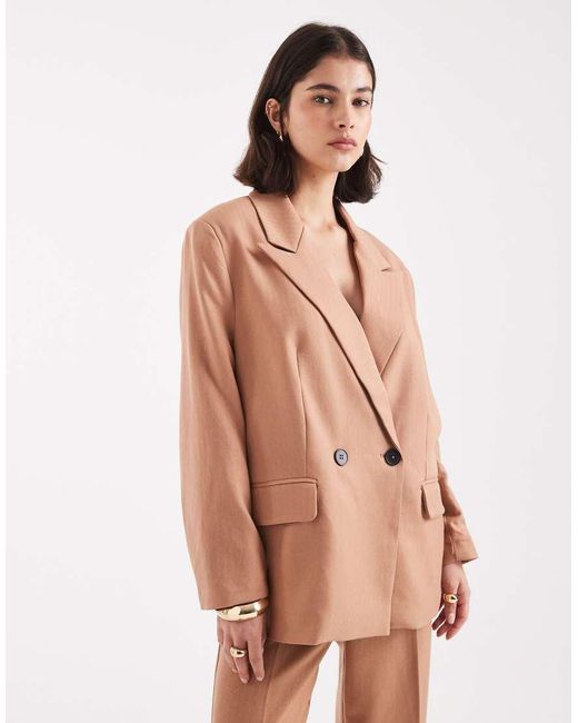 Vero Moda Natural Double Breasted Herringbone Co-Ord Blazer
