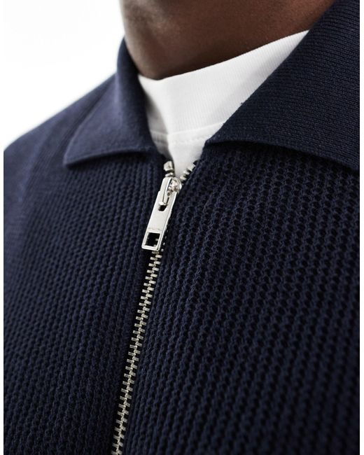 Jack & Jones Premium – gerippte strickjacke mit durchgehendem reißverschluss in Blue für Herren