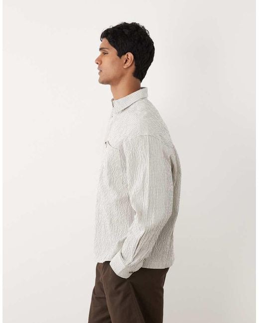 ASOS White Oversized Check Shirt With Chest Embroidery for men