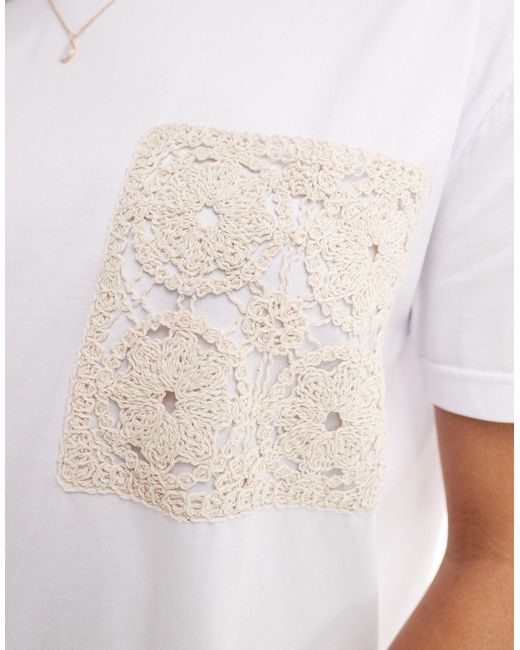 In The Style White X Perrie Sian Crochet Pocket Detail T-shirt