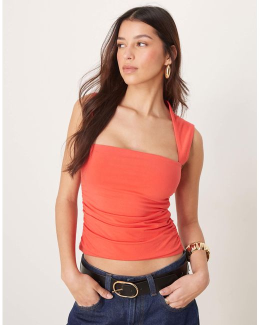 Abercrombie & Fitch Red Seamless Square Neck Cap Sleeve Top