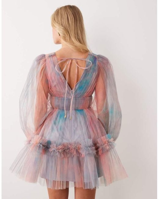 LACE & BEADS Multicolor V Neck Ruffle Skirt Mini Dress