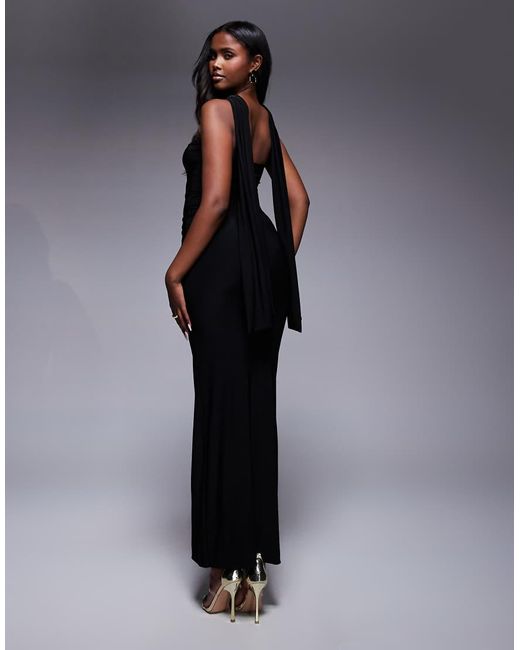 Fashionkilla Blue Exclusive Double Sculpted Slinky Scarf Detail Maxi Dress
