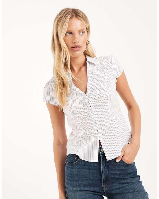 Hollister White Cinched Wiast Short Sleeve Shirt