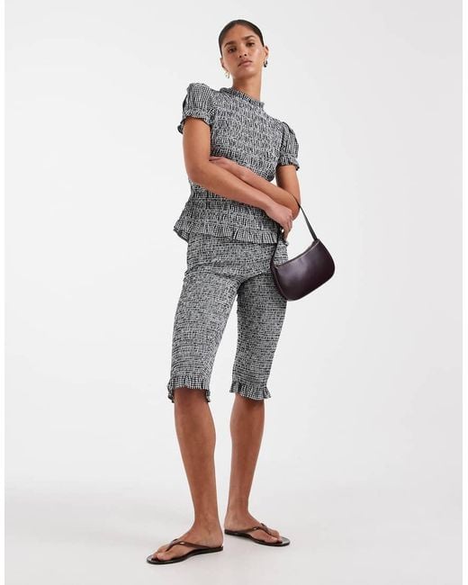 ASOS Gray Shirred Ruffle Top