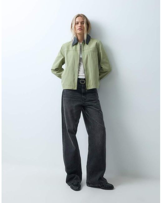 ONLY Green Canvas Jacket With Contrast Collar