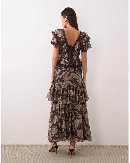 ASOS Natural Full Hem Ruffle Dress With Trim Detail And Open Back