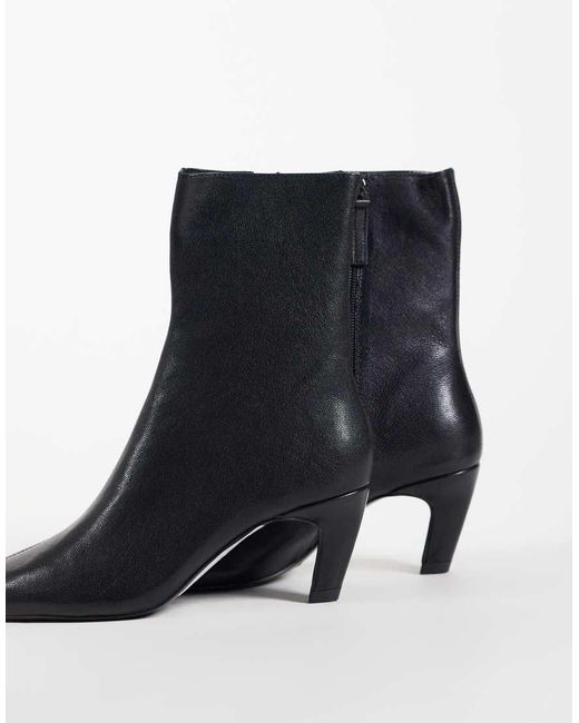ASOS Black Rumi Leather Square Toe Heeled Ankle Boots