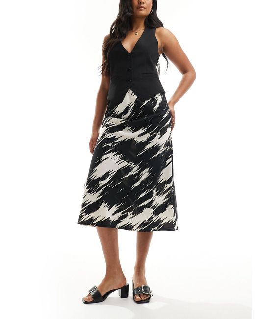 New Look Black Satin Midi Skirt