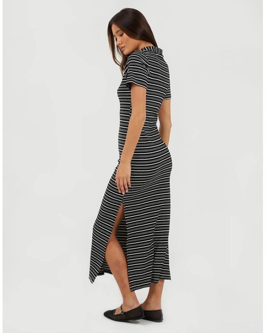 Brave Soul Blue Striped Collared Maxi Dress With Split Detail