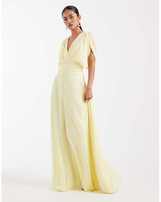 TFNC London Yellow Bridesmaid Pleated Chiffon Maxi Dress