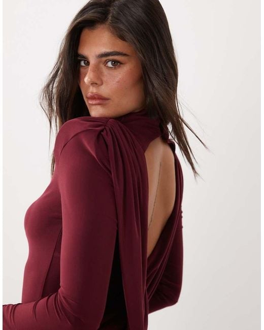 ASOS Red Bodycon Shoulder Mini Slinky Dress With Draped Back Detail