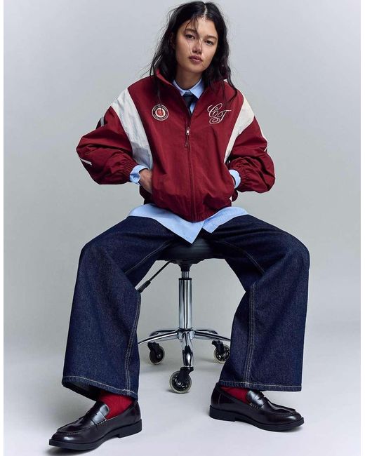 Bershka Red Lightweight Embroide Jacket